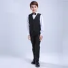 Moda de verano, 4 Uds., esmoquin Formal para niños pequeños, traje de fiesta de boda, trajes negros para niños (chaqueta + pantalones + chaleco + pajarita)