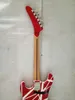 Yükseltilmiş Edward Van Halen 5150 Beyaz Çizgili Kırmızı Elektro Gitar Floyd Rose Tremolo Köprü, Kilitleme Somunu, Akçaağaç Boyun Klavye