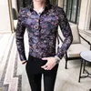 Högkvalitativ blommig skjorta Män Slim Fit Långärmad Casual Male Shirts Digital Print Night Club Prom Tuxedo Shirt Blouse Homme