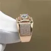 Luksusowy Męski 18k Rose Gold Natural White Sapphire Ring Boyfriend Anniversary Prezent Zaręczyny Zespół Ślub Obietnica Biżuteria Rozmiar 7-12