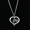 Women Stainless Steel Necklace Dog Paw Love Heart Design Hollow Choker Pendant Necklaces Silver Gold Color Fashion Engagement Jewe253t