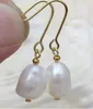 Frete grátis fotos reais barroco blanco pendientes de perlas 14 K / 20 de amarillo