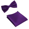 Silke Solid Business Bowtie Men Vintage Lila Snidade Mode Novelty Slipsar Svart Bröllop Bow Focket Square Handkerchief Set