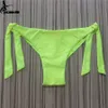 Bikini brasileño con Tanga de color liso para mujer, traje de baño Sexy de corte, ropa de baño con parte inferior ajustable, ropa interior, Tanga, 2020