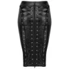 Gothic Wet look Black Faux Leather Skirt Sexy Punk Back Zipper Lace Up Wrap Pencil Skirt Summer Bodycon Midi Skirts Womens