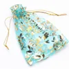 Colorful Gold Rose Transparent Packs Drawstring Pouch Sachet Organza Gift Bag For Jewelry Wedding Party Beads Packing GB397