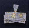 14K Gold Plated Hip Hop Green Backs Dollars Pendant Necklace Micro Pave Cubic Zirconia Diamonds Rapper DJ Singer Accessories