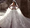 Princesa casamento luxuoso vestido Africano Árabe Dubai manga comprida Beading Igreja Formal Noiva Vestido de Noiva Plus Size Custom Made