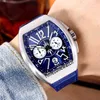 Nouveau Yachting Vanguard V45 Boîtier en diamant argenté Cadran bleu Sous-cadran blanc Chronographe à quartz Montre pour homme Montres en caoutchouc bleu Timezonewatch E49b2