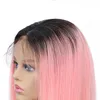 Indian Ombre Human Hair Silkesly RACH 1B/GRÅ 1B/Pink 13x4 Spets Front Bob Wig 10-16 tum Short Bob Wigs