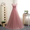 Koronki Perły Pink Party Prom Dresses Long 2019 Tiul Sheer Dekolt Dekolinia Wróć Back Ruched Cap Sukienki Suknie Wieczorowe Nosić Formalne Suknie Kobiety