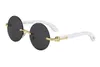 Wholesale-2019 gafas de cuerno de búfalo negro diseñador de la marca de los hombres redondos marco de las lentes lentes circulares de madera de las mujeres sin rebordes gafas de sol con boxse