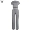 Damessets kleding 2-delig Set ronde hals korte mouw trainingspak dames crop top en broek Damesoutfits Jumpsuit Casual