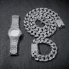 3pcs mens hip hop aced out bling سلسلة أساور قلادة diamond Watch Cuban Link Cains Hiphop Jewelry313b