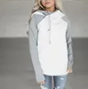 Куртки сшивающие контрастные джемпер девушки толстовки плюс размер лоскутное толстовки повседневные с длинным рукавом пальто водолазки воротник воротника A6471