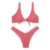 Women Plaid Bikini Front Knot Swimwear Summer Push Up Padded Swimsuit Bathing Suits Casual Beachwear Bras Panties Tankini YFA1052