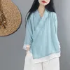 Kvinnor Linne skjorta Toppar Kinesisk stil Tappningskjorta Cardigan Coat Fairy Tai Chi Uniform Tang kostym Andningsbar Casual Hanfu