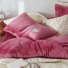 Pink Gray Purple Blue Solid Color Winter Thick Fleece Fabric Bedding set Velvet Flannel Duvet Cover Bed sheet/Linen Pillowcases