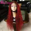 Ombre rouge couleur avant de lacet perruque avec des cheveux de bébé brésilien Afro crépus bouclés perruques pour les femmes noires sans colle synthétique dentelle perruques