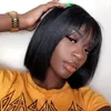 Ishow Short Bob Wigs Body Body Afro Kinky Curly Peruvian None Lace شعر مستعار مستقيم الشعر البشري مع الانفجارات للنساء جميع الأعمار NAT310Z