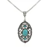 Turquoise fait à la main pétale creux chandail chaîne longue clavicule collier DAN421 ordre de mélange pendentif colliers