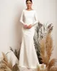 새로운 슬림 새틴 인어 웨딩 드레스 쥬얼리 넥 긴 소매 환상 신부 가운 레이스 Appliqued 플러스 사이즈 웨딩 드레스 Vestidos