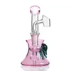 Pink Hookahs 비이커베이스 워터 파이프 샤워 헤드 미니 장비 미니 봉이있는 뱅커 오일 dab 리그 플레어 마우스 피스