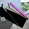 Fashion Drinking Straw 5pcs/set Reusable Stainless Steel Eco-Friendly Straight/ Bend Metal Straw with Cleaner Brush bag Bar Accessories 4949