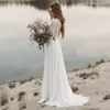Robe de mariée bohème en mousseline de soie, avec dentelle, manches longues, Sexy, col en V, 2020