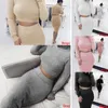 Höst Kvinnor Bandage Tracksuits Fashion Trend Långärmad Fleece Crop Top Pencil Midi Skirt Set Solid Bodycon Dress Sweater Kvinnliga kostymer