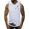 Hommes à capuche débardeur Gym Sport gilet Hip Hop sweats à capuche chemises sans manches 2 couches Fitness Singlet déchiré trou Camiseta Tirantes Hombre