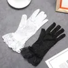 Gants en dentelle avec nœud papillon pour femmes, gants en résille transparents pour filles, doigt complet, protection solaire pour fête