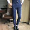 (Gilet + pantalon) 2 pièces hommes mode Plaid formel marié robe de mariée costume gilet et pantalon/hommes Plaid costume d'affaires pantalon