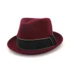 Najnowsze kobiety mężczyźni wełniane wełny poczuli czapki fedora z wstążką imprezą jazzową trilby czapkę czarne homburg ladies kościół hat5749956
