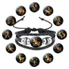6 stilar Zodiac Sign Läderarmband 18mm Ginger Snap Knappar 12 Horoskop Charm Justerbar Bangle för Kvinnor Mäns Mode Smycken Present
