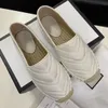 2020 Designer Women Leather Canvas Espadrilles Genuine Lambskin Lady Flat Casual Shoes Slippers Soft Straw Weaving Loafer Espadrilles