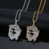 Hip Hop Iced Out Solid Back Jesus Pendant Necklace Christ Piece Head Face Necklace with Rope Chain