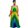 Women Beach Gradient Tie Dye Print Chiffon Off Shoulder Futterfly Sleeve Maxi veckad klänning Sexig Boho Long Dresses Purple