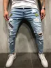 Moda Streetwear Jeans Vintage magro azul do Men destruído Ripped Jeans Pants Punk quebrados Homme Hip Hop Men Calças 3XL