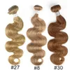 Extension de cheveux pré-colorés Color8 Ash Brown Color27 Honey Blonde Color30 Medium Auburn Straight Body Wave Brésilien Human Hair Weave