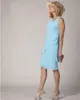 Light Sky Blue Chiffon Sheath Kne Len längd Mor till bruden klänningar 3/4 långa ärmar Skopa Bröllopsgästklänningar Brudgum Partyklänningar