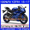 حقن الجسم لياماها YZF R1 1000 YZF-R1 15 16 17 243HM.13 YZF-1000 أزرق YZF R 1 YZF1000 أبيض لامع YZFR1 2015 2016 2017 Fairings kit