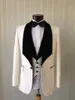 Slim Fit One Button Ivory Bruiloft Bruidegom Tuxedos Sjaal Revers Groomsmen Mannen Suits Prom Blazer (jas + Broek + Vest + Tie) No: 1971