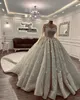 2020 Plus Size Arabic Aso Ebi Luxurious Sparkly Wedding Dresses Beaded Crystals Bridal Dresses Sheer Neck Sexy Wedding Gowns ZJ354