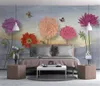 3Dの壁紙ノルディックの小さな新鮮な手描き水彩漫画の花リビングルームの寝室の背景壁の装飾壁画壁紙
