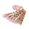11 pz / set Diamond Fish Set di pennelli per trucco in oro rosa professionale Blush in polvere Ombretto Lip Nose Make Up Brush Strumenti cosmetici HHAa149