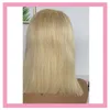 Indian Virgin Hair 13x4 Spets Front Bob Wigs Blonde Color Silky Straight Middle Part 613# Pure Colors 10-16 tum