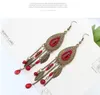 Retro-Ethno-Stil-Schmuck, Mode, ovale Blattohrringe, übertriebene indische Reisperlen, lange Fransenohrringe WY487