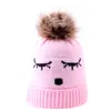 Berretti all'uncinetto per bambini Cappello con palla Ragazza Ragazzo Cappelli invernali in maglia con occhi Caldi berretti con pompon 7 colori9273667