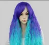 длинные вьющиеся голубые парики